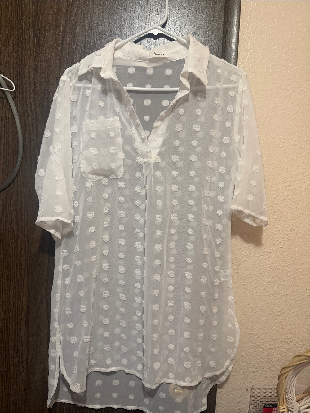 Women’s Sheer Dot-Textured Button Shirt - White